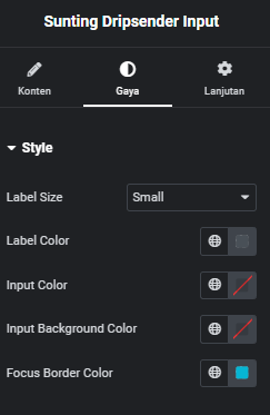Pengaturan gaya Dripsender Input